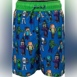 Minecraft Kids Swim Trunks in Bright Blue with Green Waistband